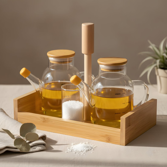 Oil Dispenser & Salt Shaker Set - 4 Pcs